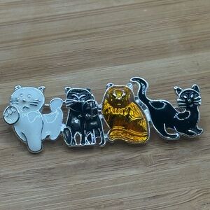 Cute Cat Brooch with Silver and Black Accents